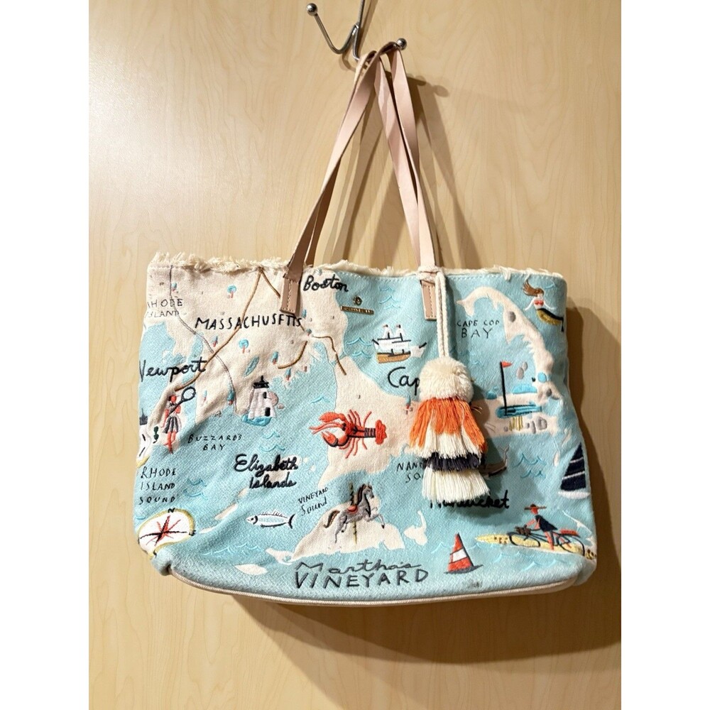 Spartina 449 Northeastern Harbors Map Tote Bag Embroidered Cape Cod
